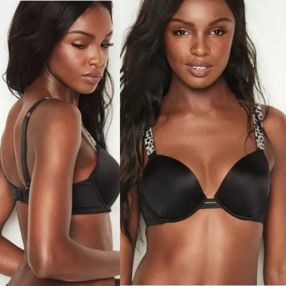 Victoria’s Secret VERY SEXY Push-up shine strap rhinestones 34DDD Black Leopard - Picture 1 of 4